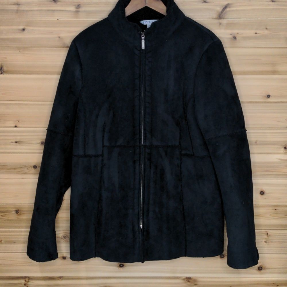 Pendleton Faux Suede Sherpa Lined Full‎ Zip Jacket Black Size XL
